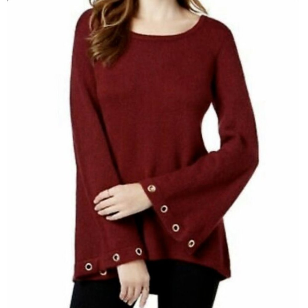 KENSIE Round Neck Sweater Burgundy Small Bell Slee